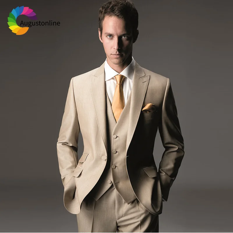 

Champagne Slim Fit Wedding Men Suits Groom Wear Tuxedos 3 Pieces (Jacket+Pants+Vest) Bridegroom Suits Blazer