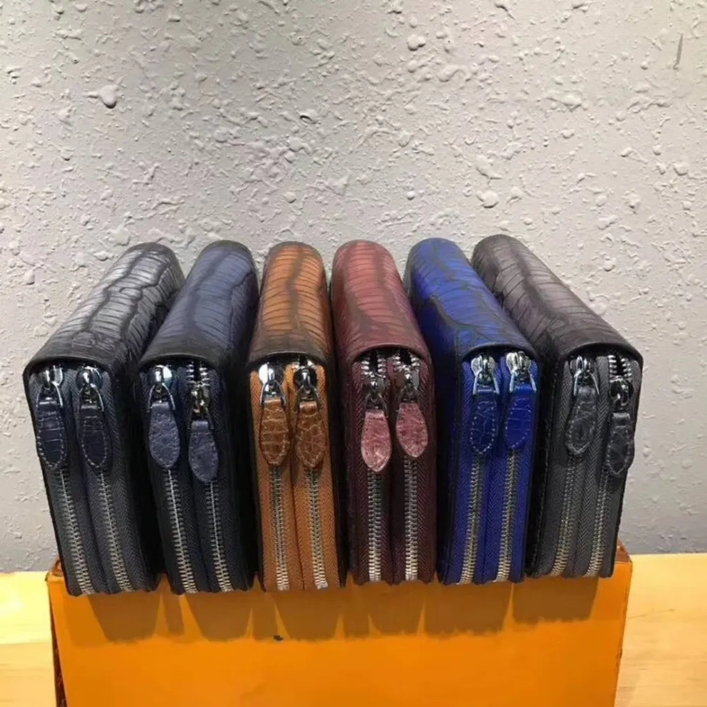 100% genuine real crocodile belly skin men wallet purse with double zipper closure excellent quality colorful crocodile belly