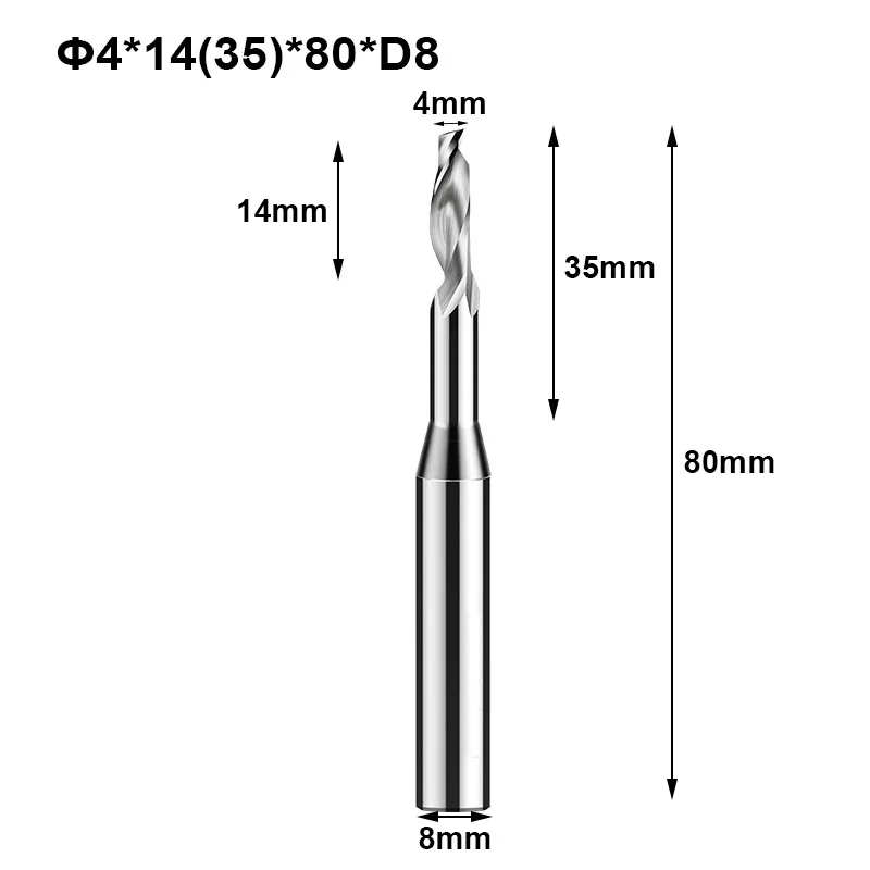 3pc single Flute High speed Steel cutter for aluminum HSS TOP Quality router bit End mill CNC Milling Cuter 4x14(35)x80xD8