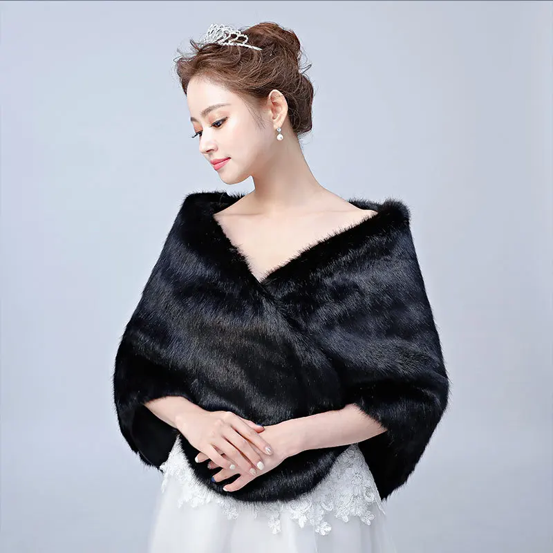 JaneVini Grau Frauen Faux Pelz Bolero Hochzeit Winter Pelz Wrap Stola Warme Schwarze Braut Capes Schal Mantel Für Hochzeit Zubehör