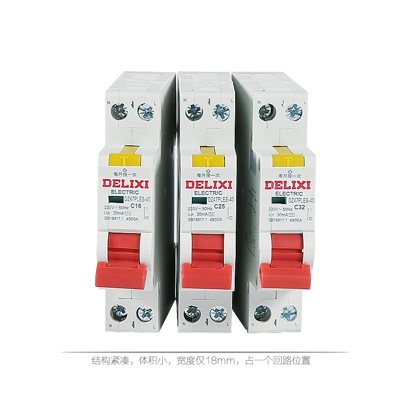 DELIXI DZ47PLES Double In Double Out 1P+N Household Air Switch with Leakage Circuit Breaker Electric Shock Protector