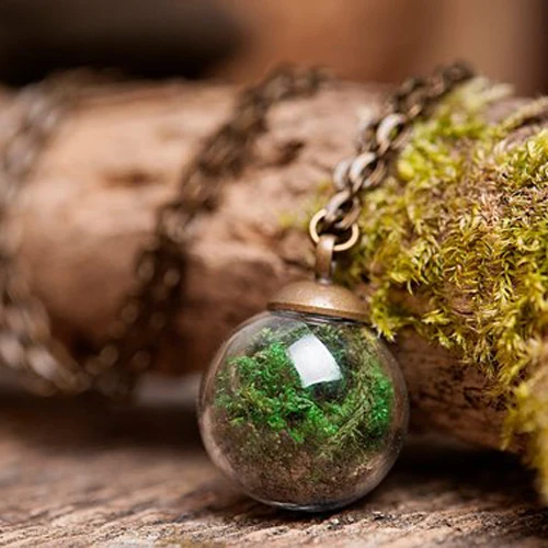 3PCS 16MM Glass Ball Real Moss Necklace Terrarium necklace Nature necklace Green necklace birthday gift for women