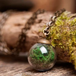 3PCS 16MM Glass Ball Real Moss Necklace Terrarium necklace Nature necklace Green necklace birthday gift for women