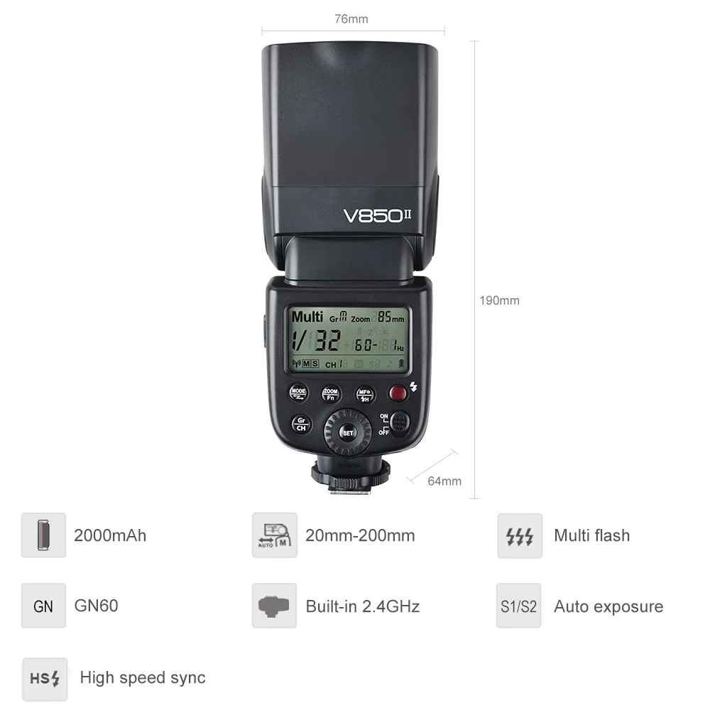 Godox V850II HSS GN60 2.4G Wirless X System Speedlite Flash Light