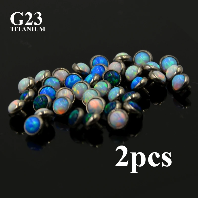 2 Pieces 100% Titanium Fire Opal Micro Dermal Piercings Dermal Anchor Top Skin Diver Replaceable Tops Piercing Body Jewelry