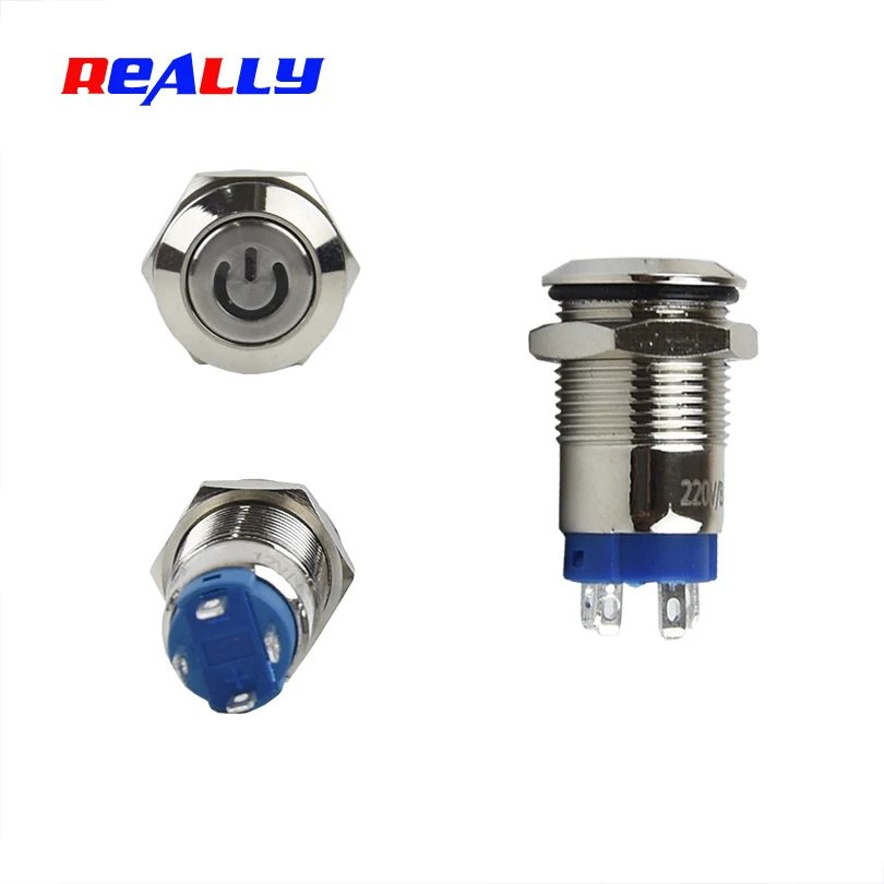 12mm Self-locking Waterproof Metal Push Button Switch Latching LED light3V 5V 6V 12V 24V 36V 48V  220V RED BLUE GREEN YELLOW