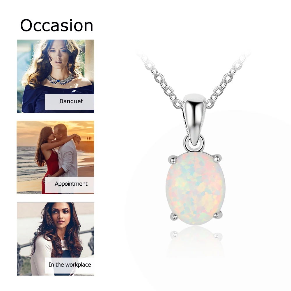 Women Milky Opal Pendants & Necklaces With Silver Color Jewelry Wedding Gifts High Quality (JewelOra NE101901)