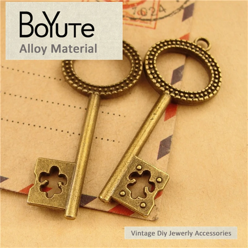 BoYuTe (40 Pieces/Lot) 18*45MM Vintage ZAKKA Accessories Part Wholesale Material Antique Bronze Key Pendant Diy Jewelry Making