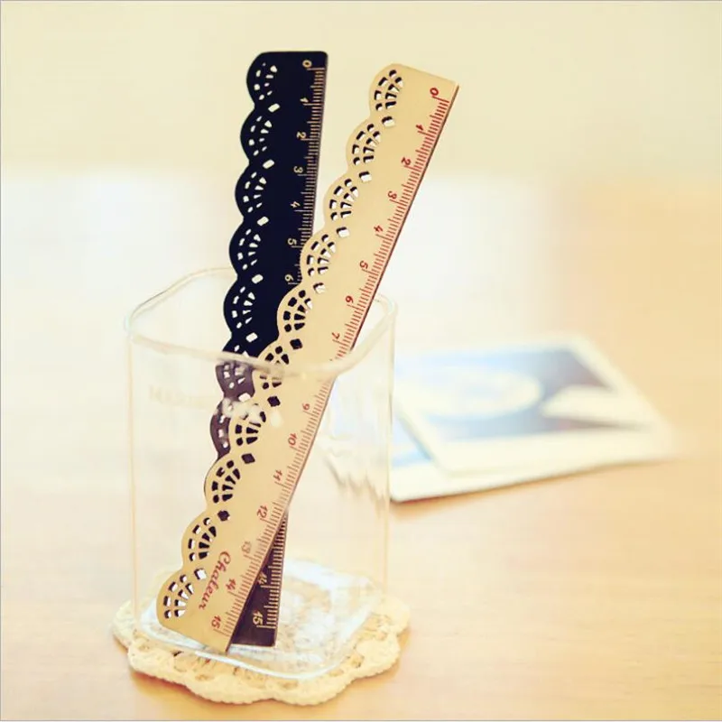 1Pcs Stationery Retro Style Lace Wood Ruler Scale Ruler 15Cm Test Scale Student Stationery