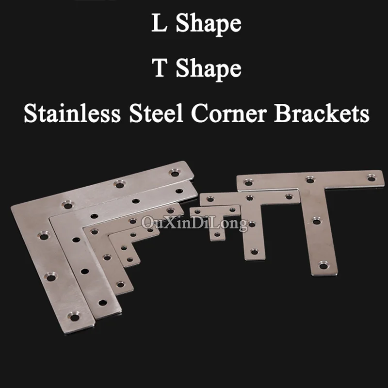 100PCS 40T/80T/120T/40L/80L/120L/150L Stainless Steel Angle Corner Bracket L / T Shape Frame Board Support Furniture Connector