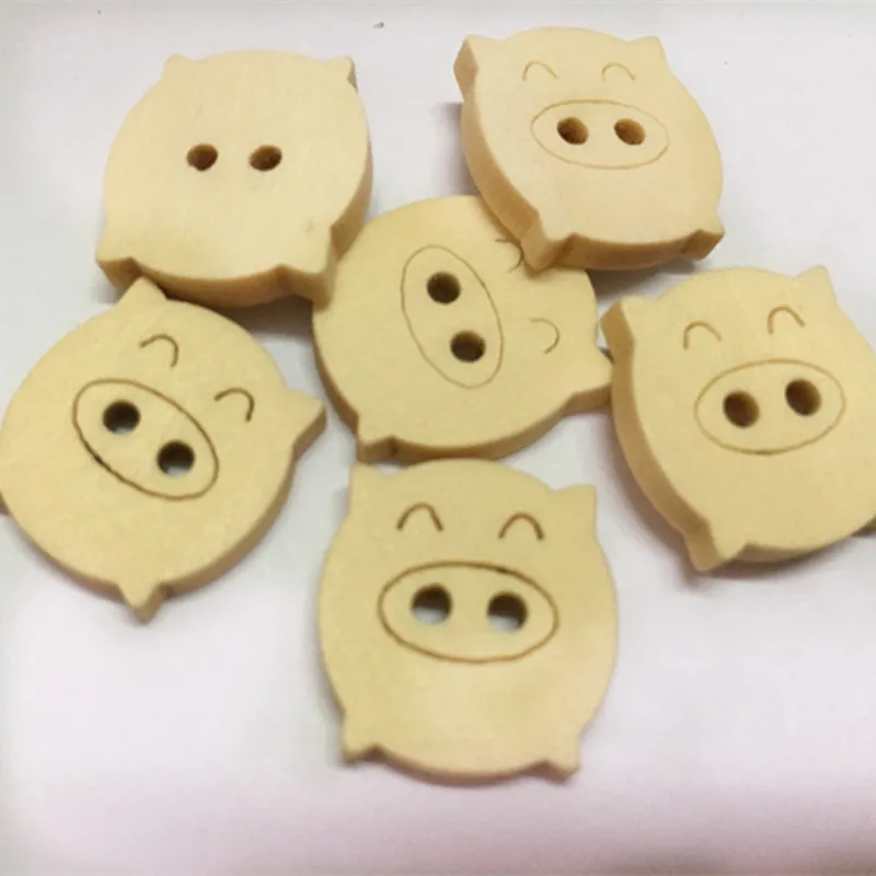 100pcs/lot Mixed Cute Pig Wooden decorative Buttons For Sewing Scrapbooking Wood Craft MS 011