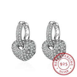 Delicate Tiny Fine Jewelry 925 stamp silver color Earring Luxury Full Cz Heart Circle Hoop Mini Small Earring For Girl Women