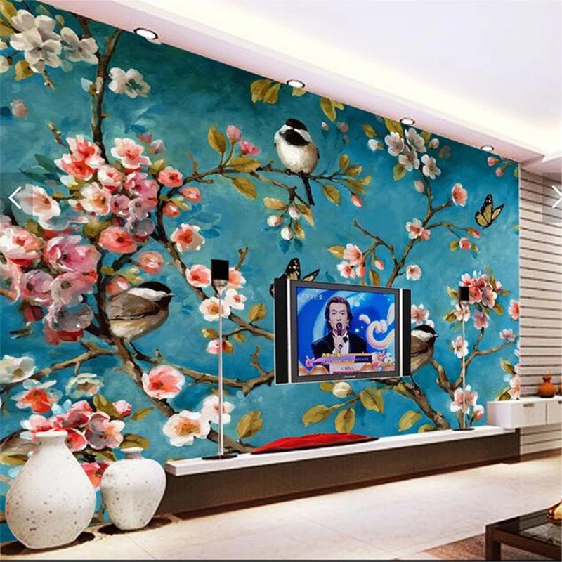 

beibehang Custom photo wallpapers 3D Stereo Mural Wallpaper European Style Retro Flowers & Birds Living Room Bedroom TV Backdrop