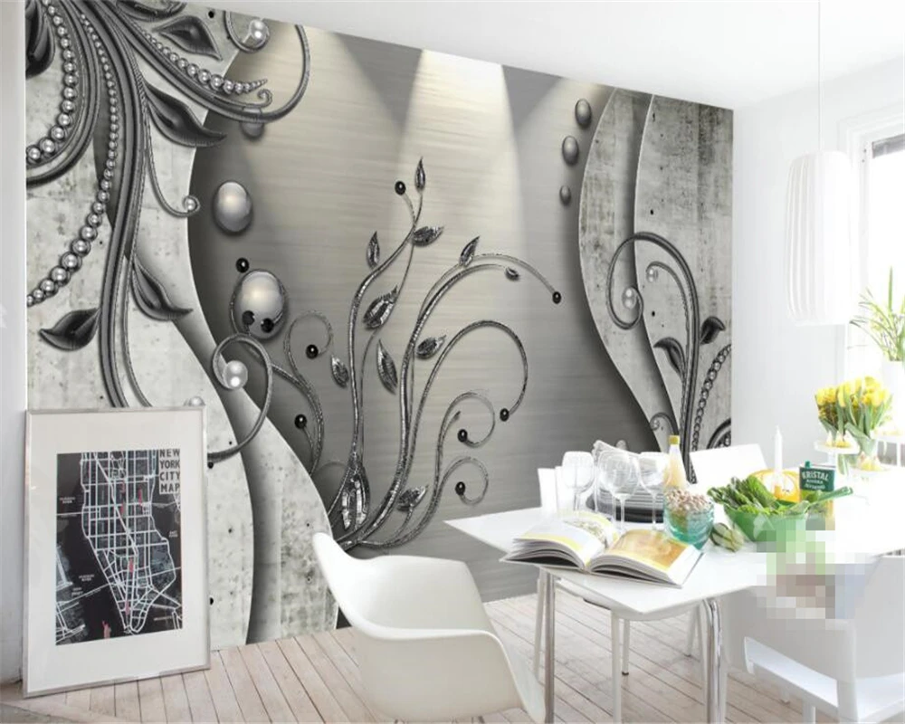 beibehang Home decoration large living room bedroom wallpaper European lace black and white 3D flower TV backdrop 3d wallpaper