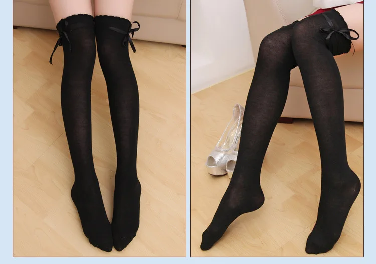 Chaussettes Hautes au Genou pour Femme, Bas Japonais Kawaii, Noirs, Blancs, Gris, à la Mode