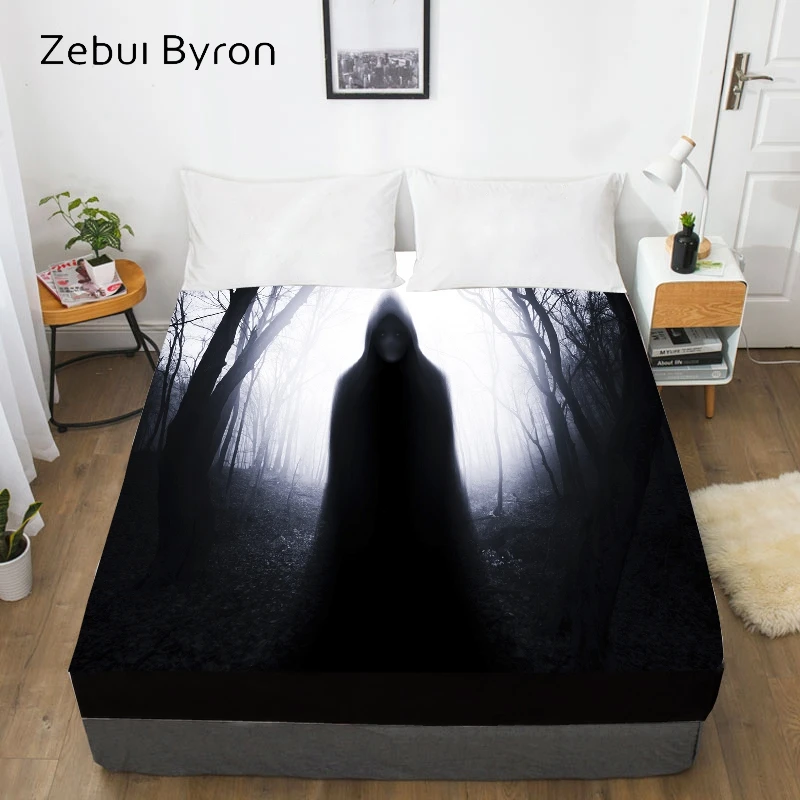 

3D Print Custom Bed Sheet With Elastic,Fitted Sheet Queen/King,Halloween ghostly figure Mattress Cover 150/180/160x200