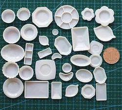 33pcs Doll Trays Plates Mini Food White Dishes Tableware Dollhouse Miniature Dolls Accessories Kitchen Toys