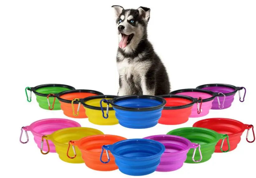 

Portable Pet Dog Cat Outdoor Travel Water Bowl Feeder Drinking Fountain silicone collapsible bowls with buckle universal