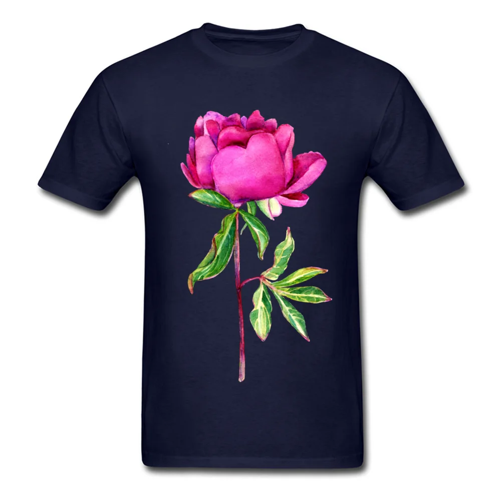 Delicate watercolor pink peony Tops Shirt Mother Day Crew Neck Cotton Fabric Male Top T-shirts Crazy Clothing Shirt High Quality