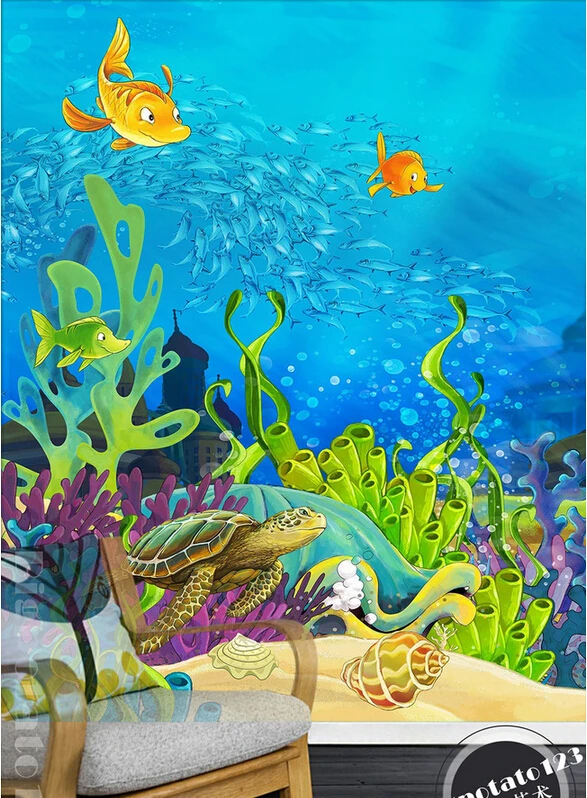 

The latest 3D murals,beautiful and fresh cartoon blue sea floor clown fish. Living room sofa TV wall children bedroom wallpaper.