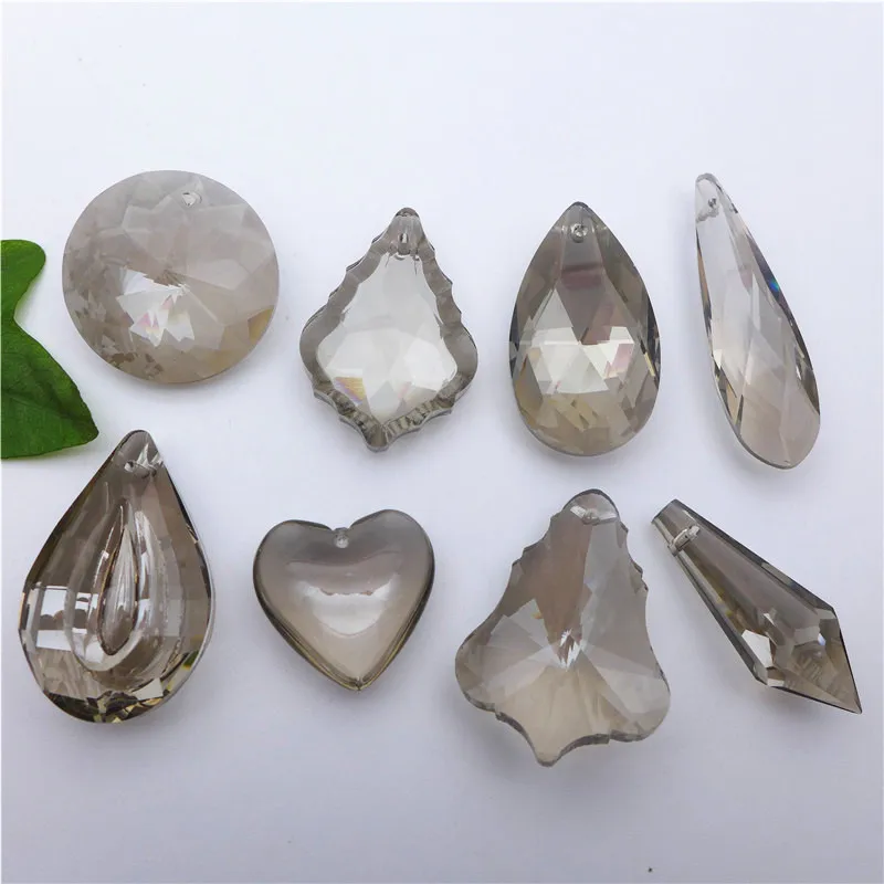 grey pated coating crystals pear/leaf/heart/feather/olive shape chandelier glass pendants DIY accessories tree lamp decorations