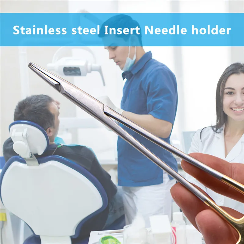 Dental Needle Holders Stainless Steel Orthodontic Plier Gold Plated Handle Surgical Dental Instrument Implant Castroviejo