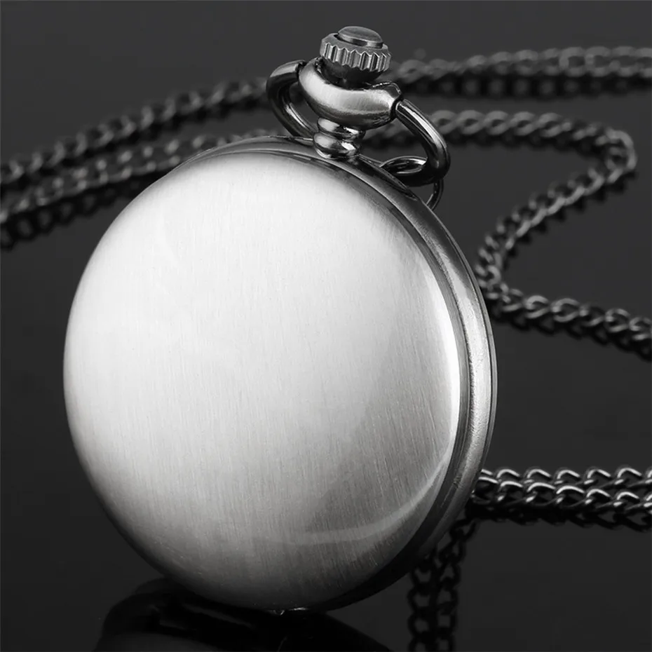 

Vintage Grey Smooth Full Hunter Quartz Pocket Watch Arabic Numerals Display Minimalist Antique Pendant Clock with Chain New 2019