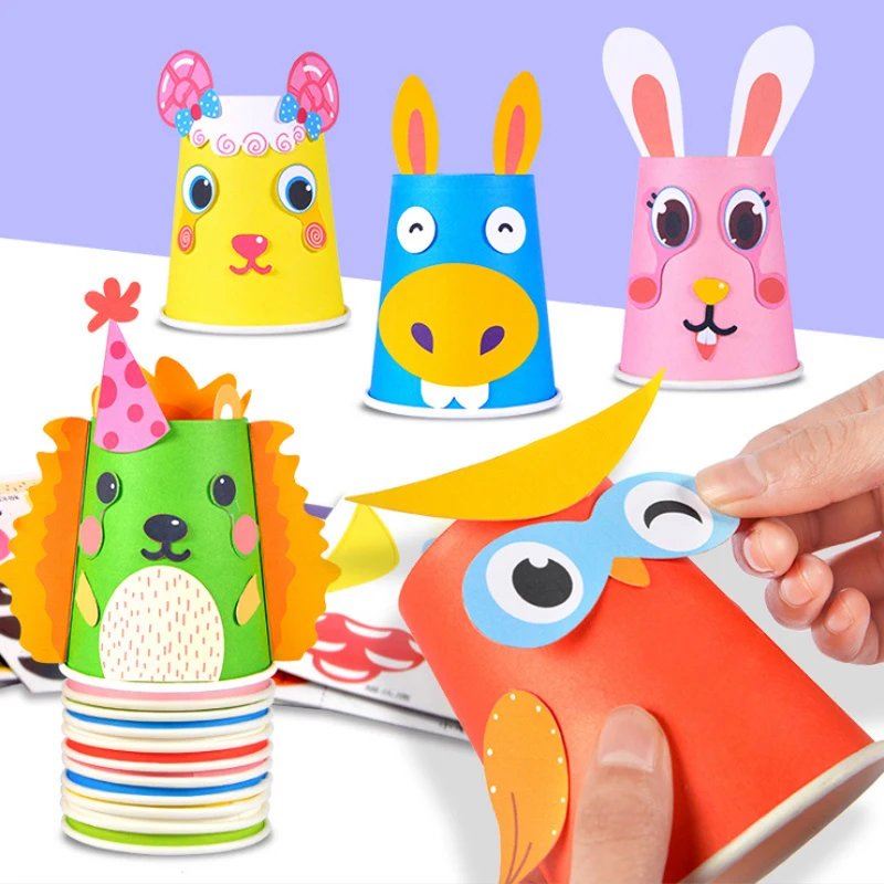 Kids DIY Toys 3D Handmade Paper Cups Sticker Material Set Educational Toys For Children Creative DIY Animal Cups Funny Toys Kit