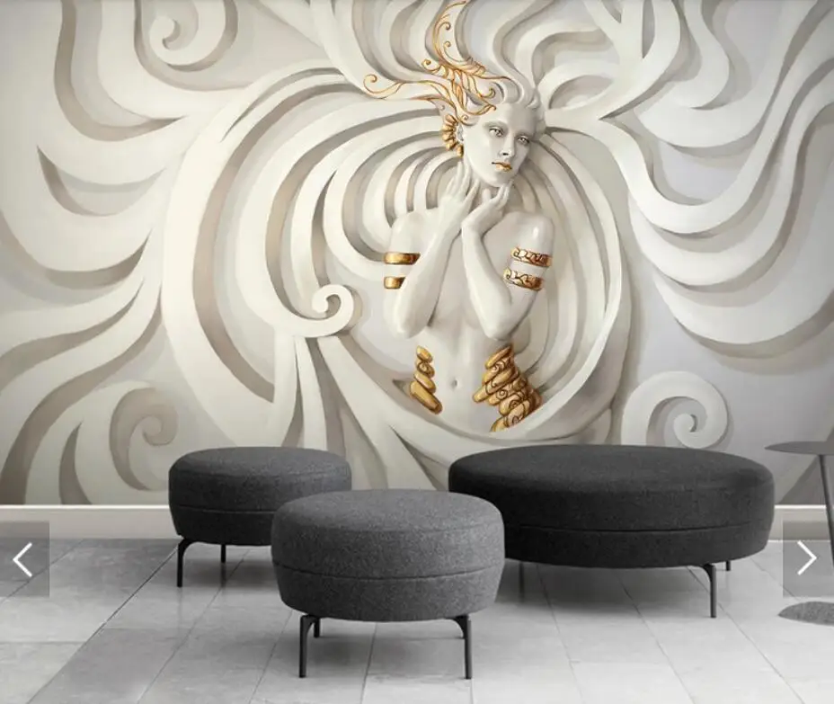 

Nordic Embossed Sculpture Beautiful Girl Photo Wallpaper Mural for Living Room Contact Paper Papers Roll Murals