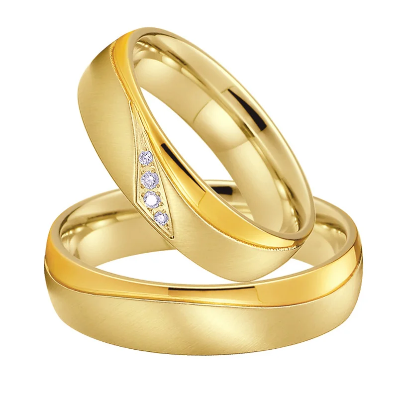 Marriage Alliances Love Couple Wedding Rings Set for Men and Women Gold Color Proposal Titanium Stainless Steel Jewelry