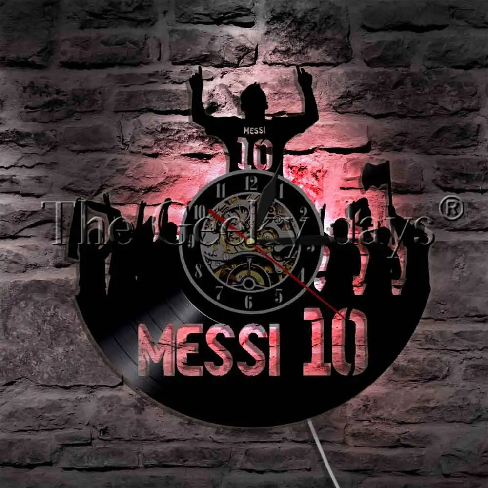 

Celebrities Soccer Player Silhouette LED Light Vinyl Record Wall Clock Football Victory Cheers Wall LED Hanging Light