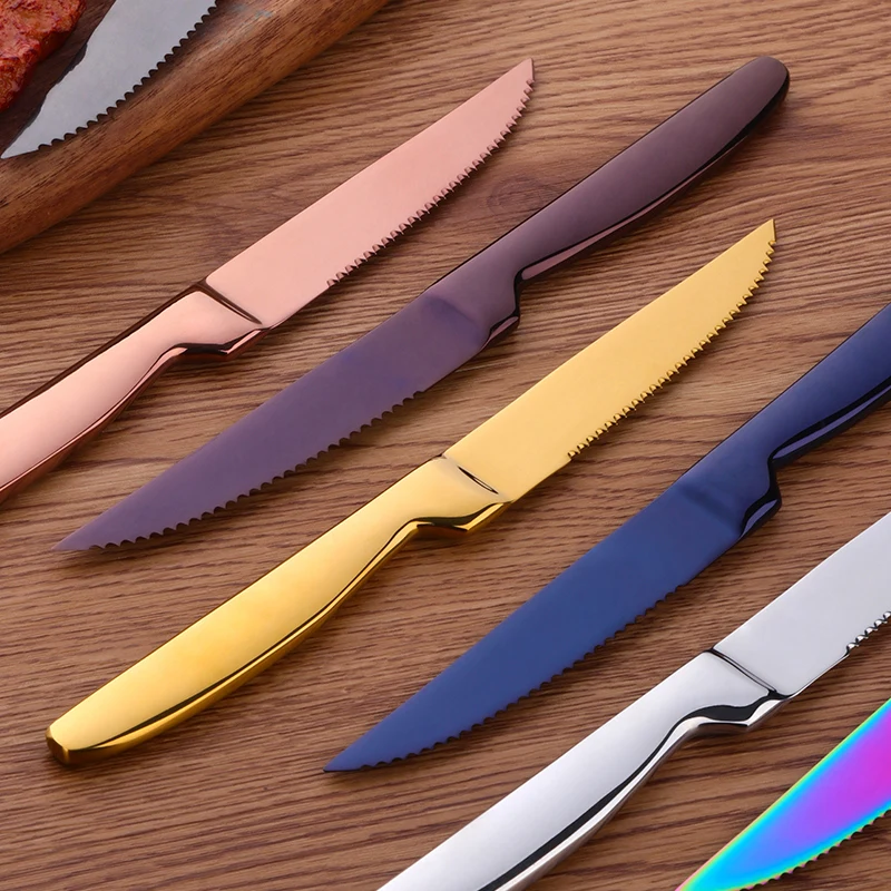 4PCS Stainless Steel Rainbow Steak Knife Sharp Table Knives Set Restaurant Cutlery Dinner Knife Gold Steak Knives Dinnerware Set