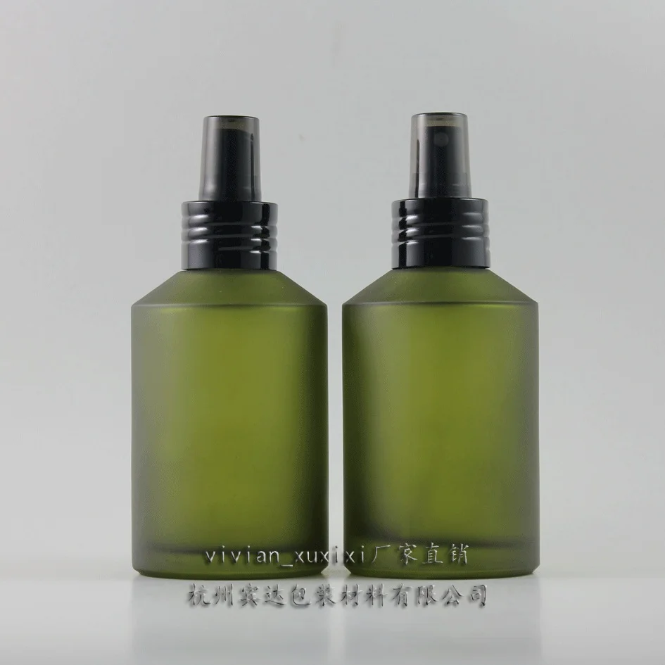 

20pcs 200ml round green frosted lotion bottle with black aluminium pump, 200 ml glass cosmetic lotion bottle for liquid cream