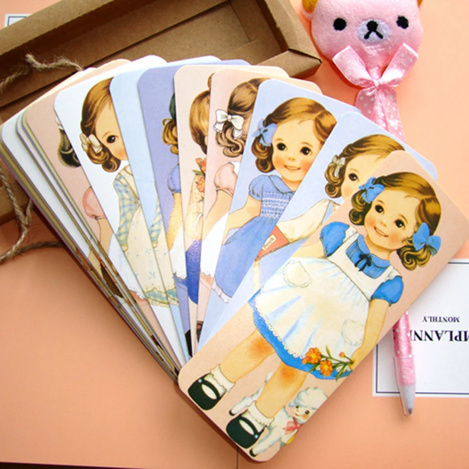 30pcs/lot New Girl Doll Mate Series Bookmark Set With Kraft Package Paper Bookmarks Book Holder Message Card