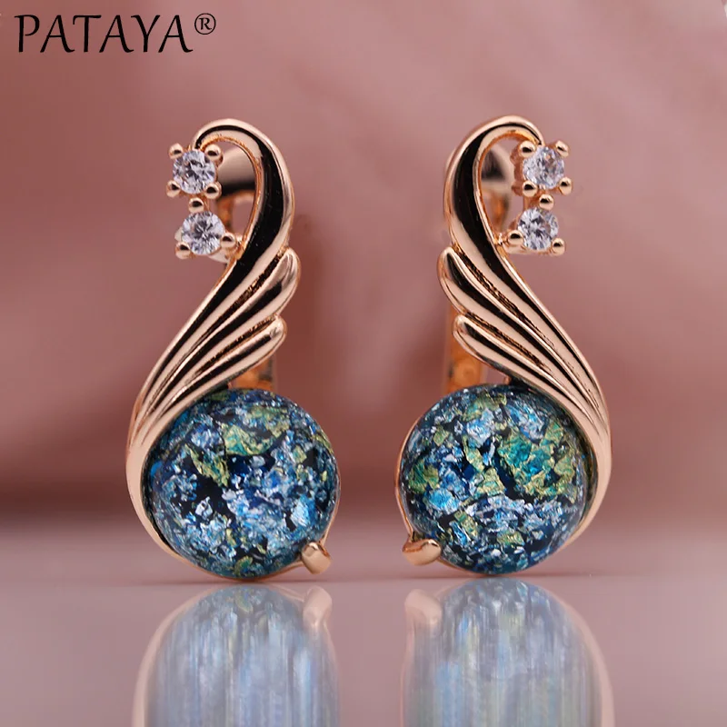 PATAYA New Colorful Crystal Cave Onyx Drop Earrings 585 Rose Gold Color Natural Zircon Long Earring Women Luxury Fashion Jewelry