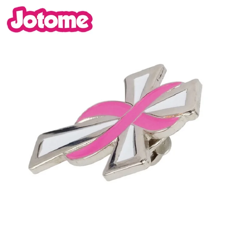 100 Pcs/Lot Breast Cancer Jewelry Enamel Pink Ribbon Cross Shape Brooch Lapel Pin For Women