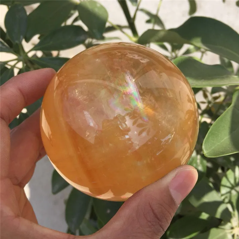 drop shipping Natural calcite Crystal gemstone ball meditation healing chakra Orange Iceland Spar Optical Calcite sphere decor