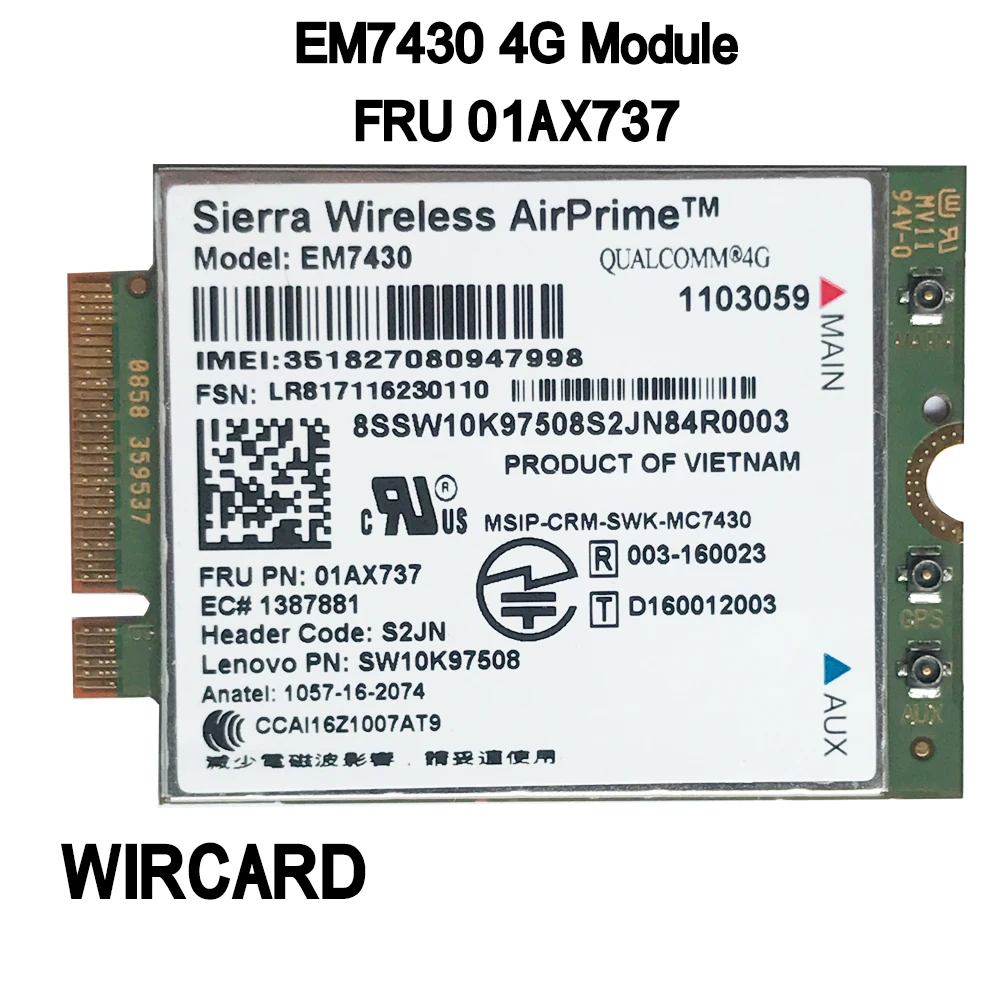 

EM7430 FDD/TDD LTE 4G Module WCDMA GNSS 4G Card for Thinkpad X1C Gen5 notebook T470S Lt 10 Tablet laptop