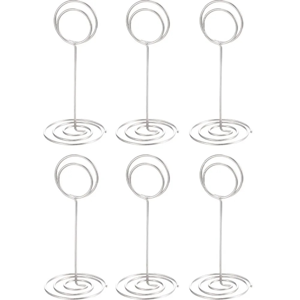 XRHYY 2Pcs New Design Table Number Holder Wedding Table Name Card Holder Clips Picture Memo Note Photo Stand Round Shape Silver