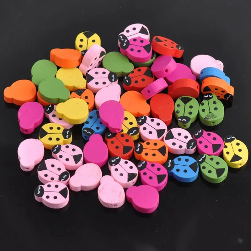 Mixed Color Wooden Cute Ladybird Beads For Jewelry making DIY 20x15mm 20pcs KL188