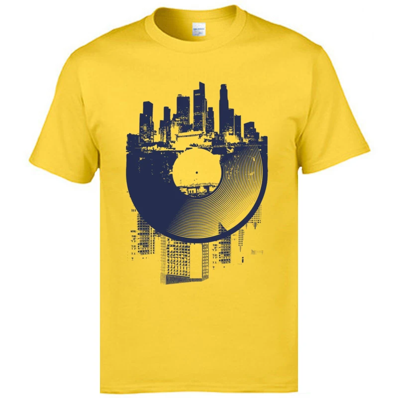 Classic Street T-Shirts London Urban Vinyl Records Architectural Style Print Mens T Shirts Hip Hop Jazz Music Country Tshirts