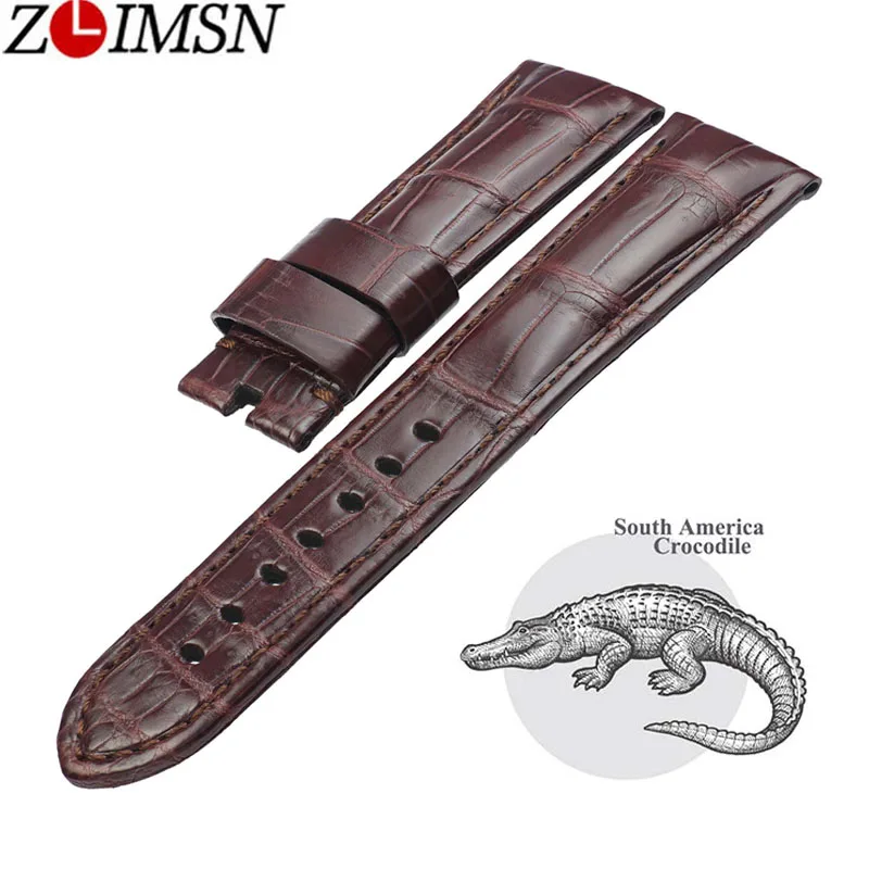 

ZLIMSN New America Crocodile Leather Watchband For Men's Women's 12-26mm Brown High Quality Alligator For Apple Watch 38-42mm