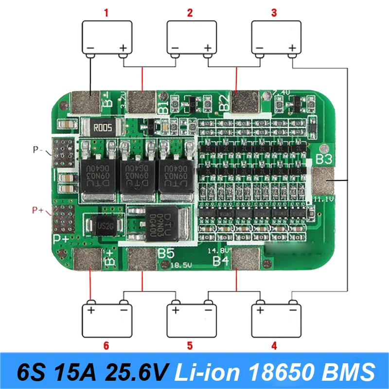 Turmera 6S 21.6V 25.2V 15A BMS Lithium Battery Protection Board for 24V 25V Screwdriver Shurika and Vacuum Cleaner Battery Pack