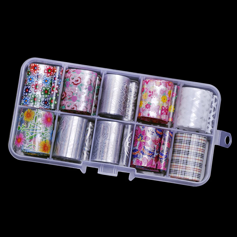 10PC-1Box Rose Gold Nail Transfer Sticker Foil Holographic Flower Design For Nails Manicure 2.5*100cm Wraps Sticker Decals Y@2-5