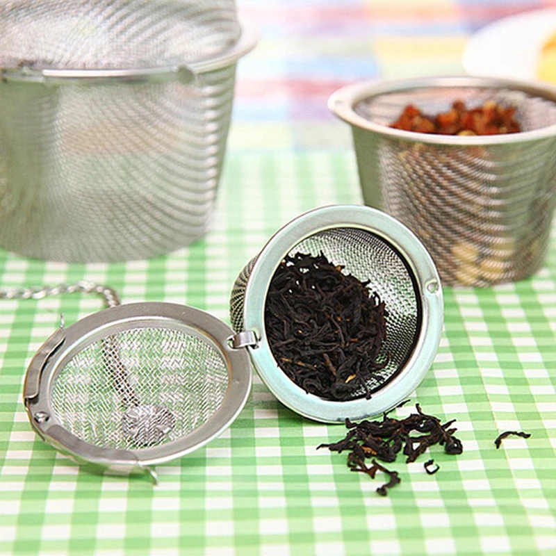 Arshen 3 Sizes Spice Seasoning Bag Tea Strainer Chained Lid Stainless Steel Mesh Ball Tea Coffee Filter Basket Infuser Tools