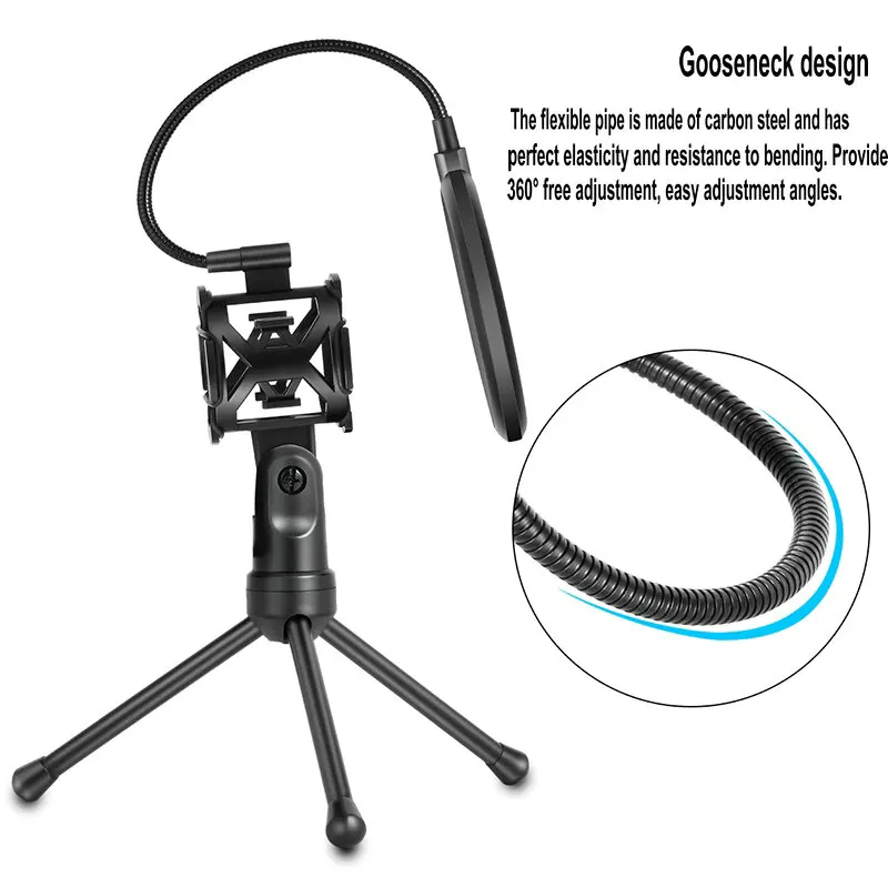 Microphone Stand Gaming Mic Tripod Mount Recording Equipment for Podcast Recording Studio Laptop Desktop Microphone Bracket ﻿