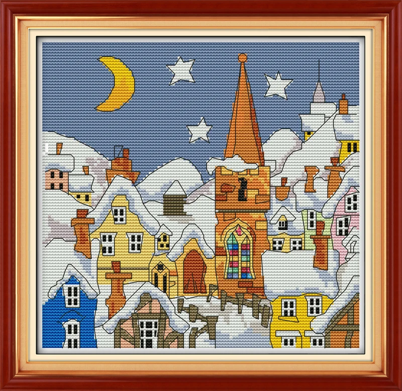 Caroon snow city cross stitch kit 14ct 11ct counted printed canvas multi pictures set embroidery DIY handmade needlework plus