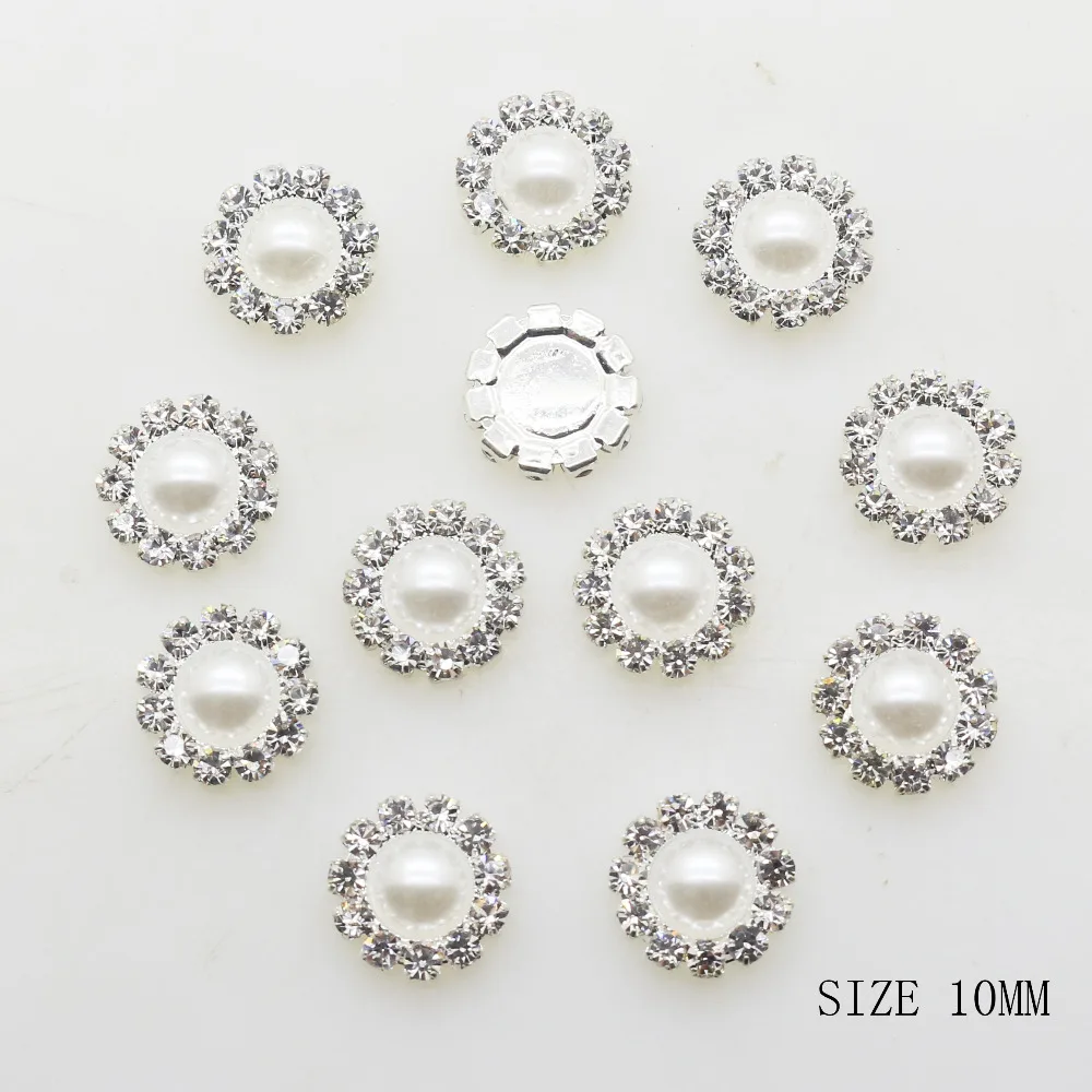 ZMASEY nuevo 10MM moda 10 unids/lote botones redondos de plata Diy accesorios de perlas blancas decoración de Festival suministros de diámetro al por mayor