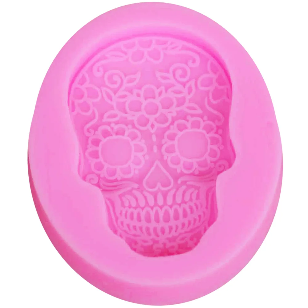 Byjunyeor M523 3D DIY Halloween Skeleton Head Skull Silicone Mold Candy Jelly Epoxy UV Resin Fondant Cake Decorating Baking Tool