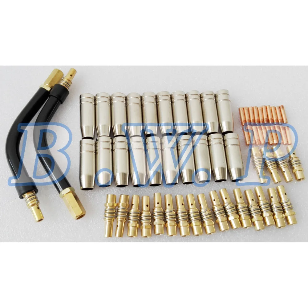 

Mig Consumables Kit For MB 15AK Welding Torch Swan Neck Nozzles 1.0mm Contact Tips Holder and Contact Tips m6*25*1.0, 62pcs